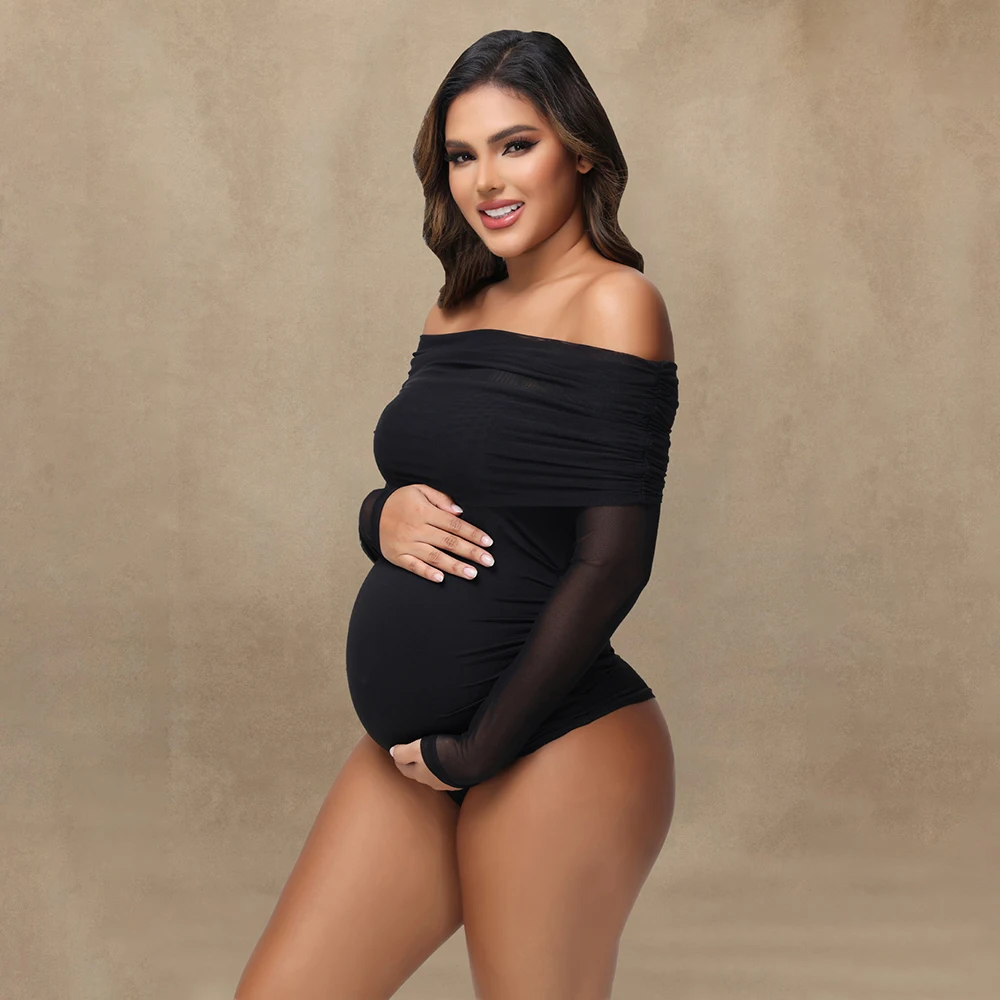 Body de maternidad para sesión fotos manga larga cuello malla ajustado - imagen 5
