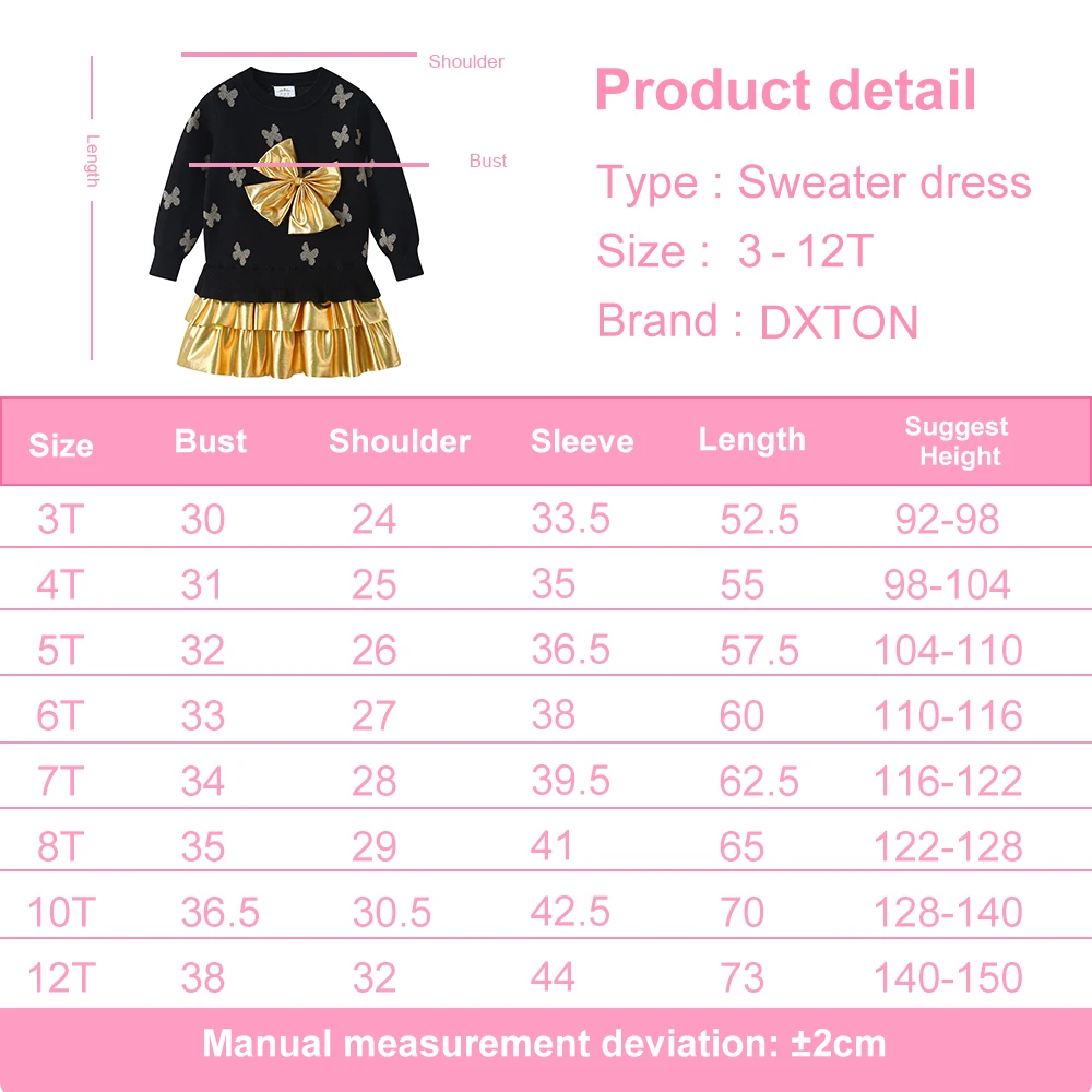 Vestido de punto infantil con detalles dorados y negros
