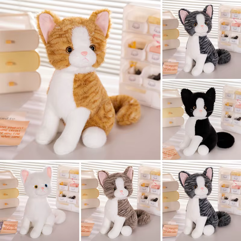 Peluche de gato almohada blanco y gris suave para regalo infantil