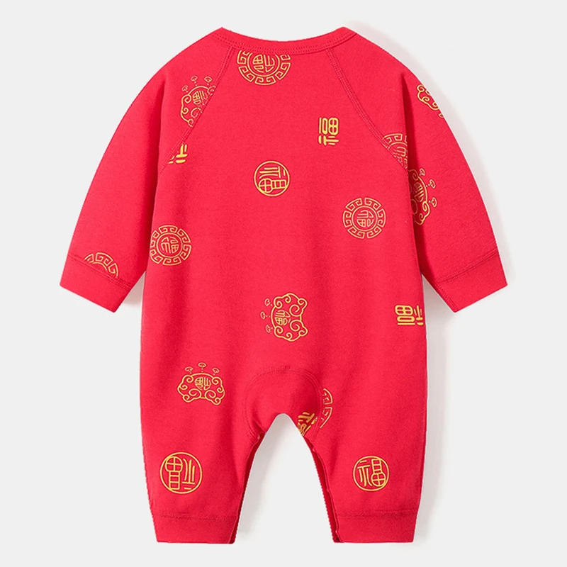 Pelele algodón rojo manga larga bebé estilo informal primavera y otoño - imagen 3