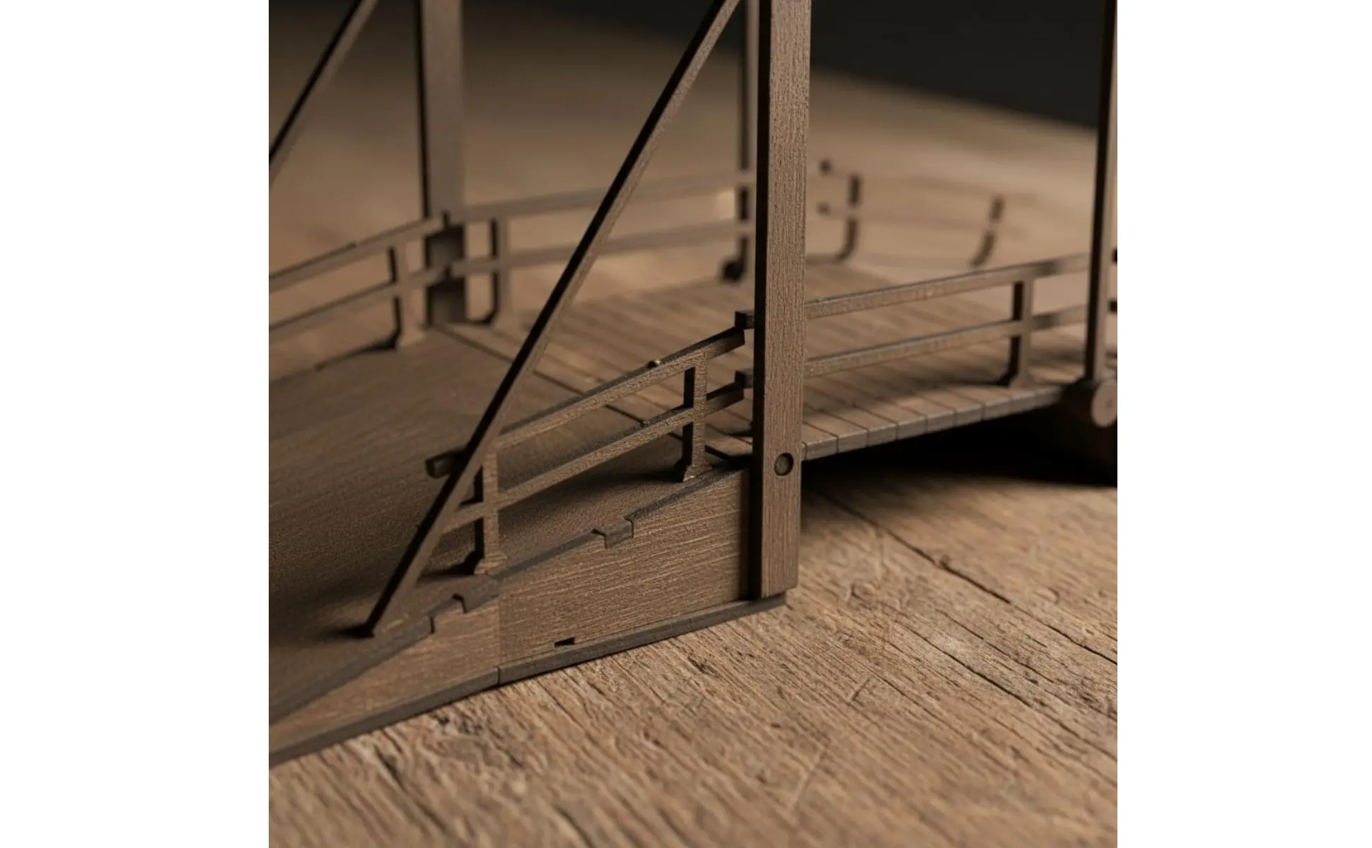 Detalle del puente levadizo de madera a escala
