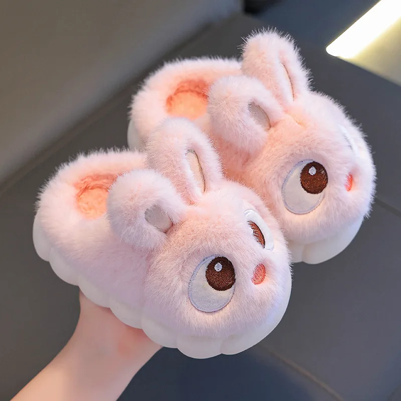 Zapatillas interiores antideslizantes cálidas con conejo para niños - imagen 3