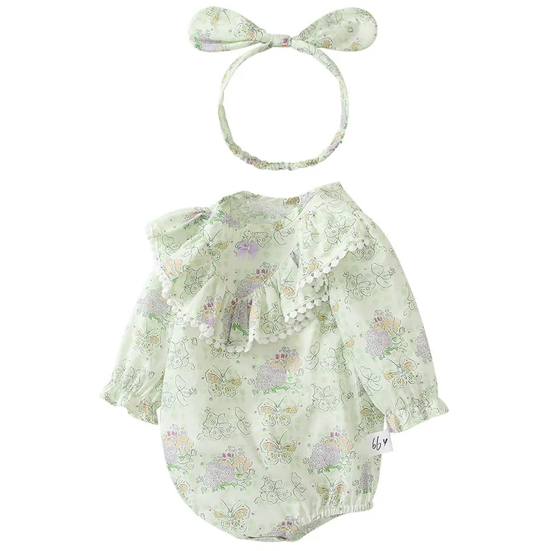 Pelele de algodón para recién nacida con flores y cinta pelo - imagen 2