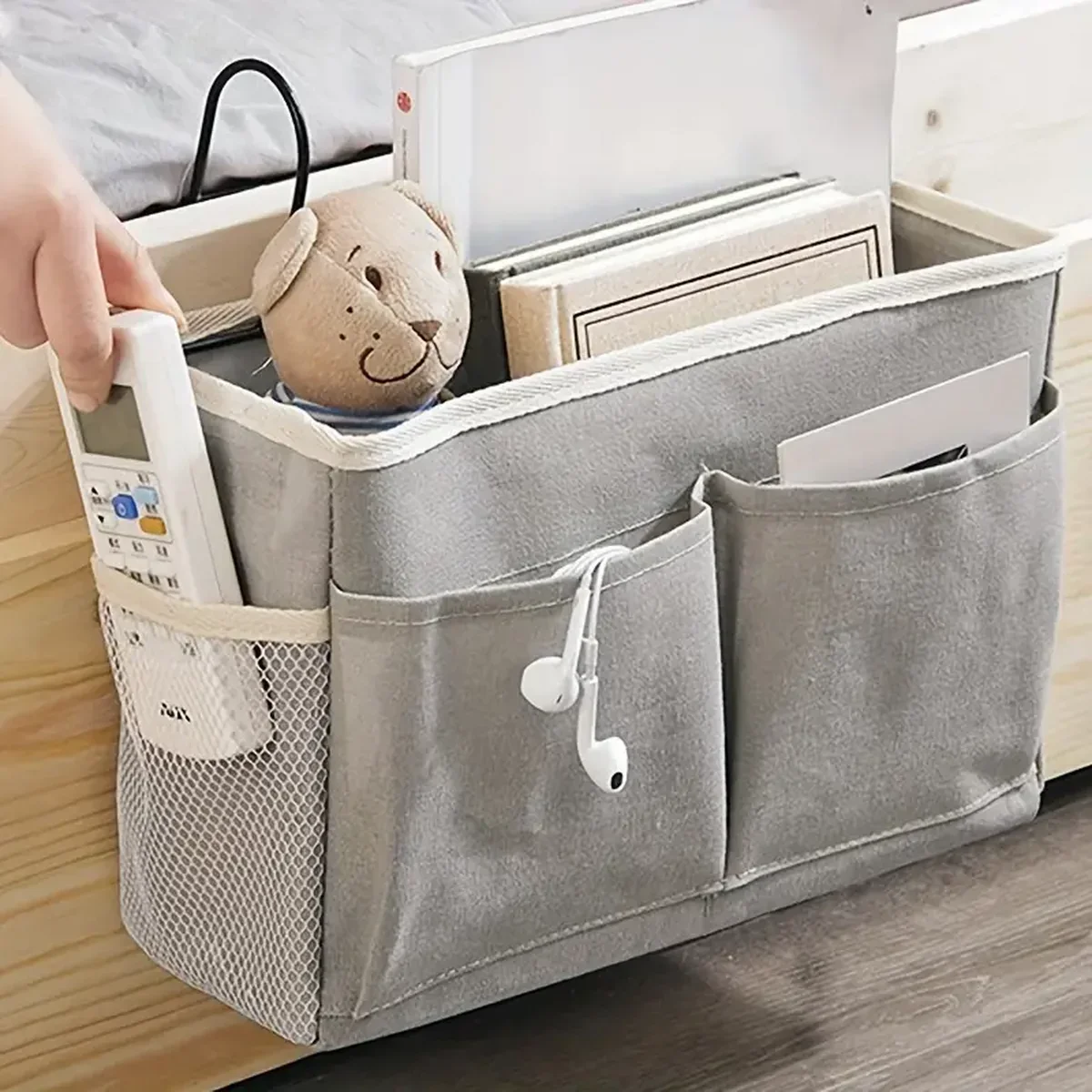 Organizador colgante de algodón y lino para dormitorio junto a la cama - imagen 2