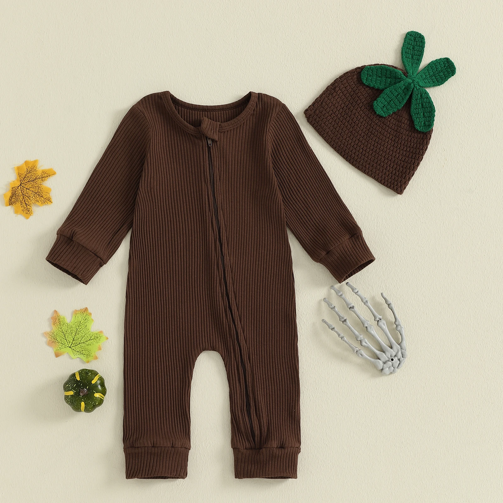 VISgogo mameluco acanalado de Halloween para bebés con cremallera - imagen 5