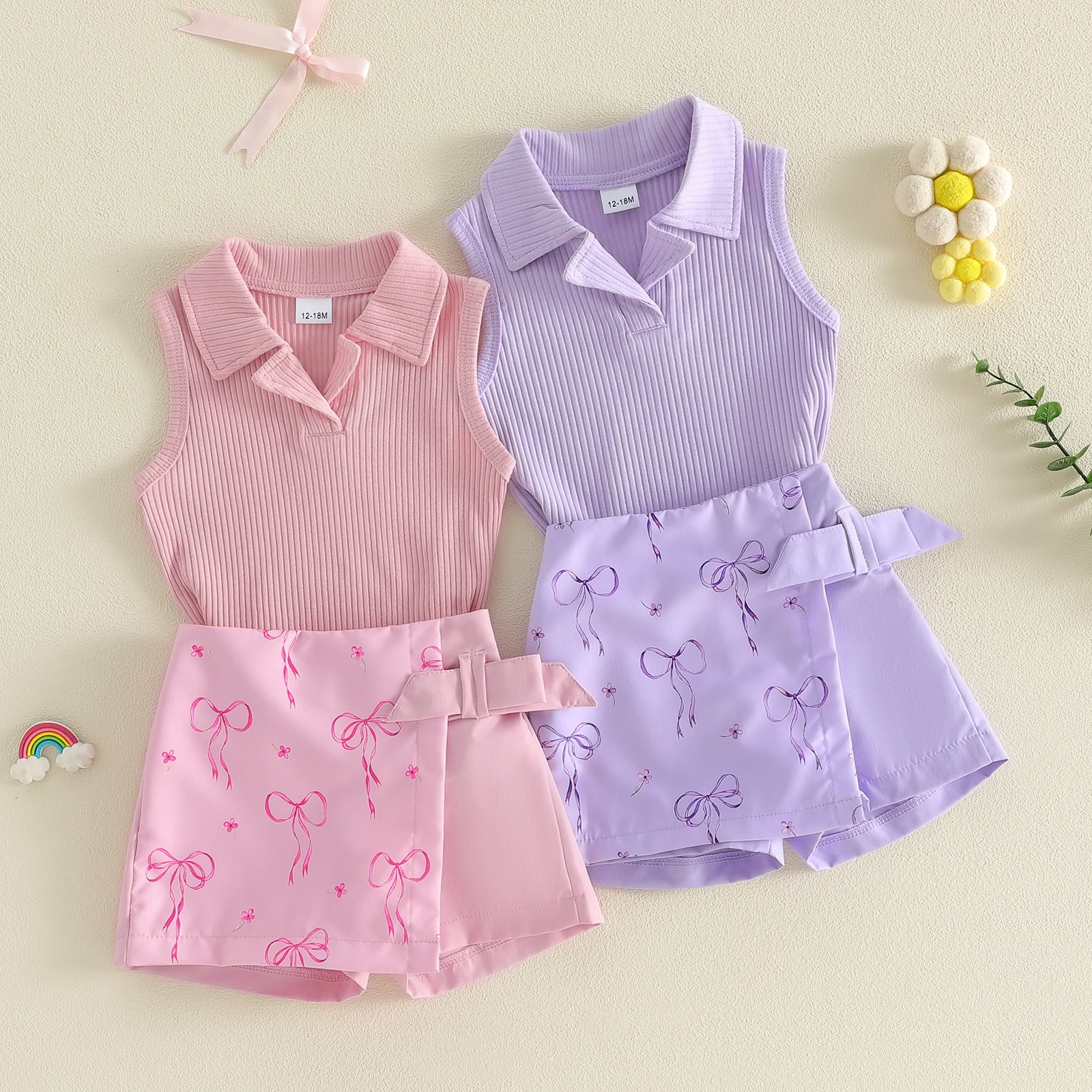 Conjunto de verano niña pequeña con camisetas sin mangas y lazo - imagen 3