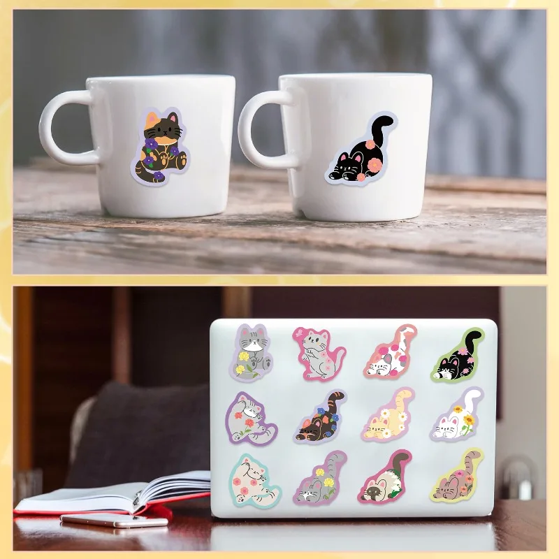 Pegatinas impermeables infantiles de gatitos y flores para álbum - imagen 2