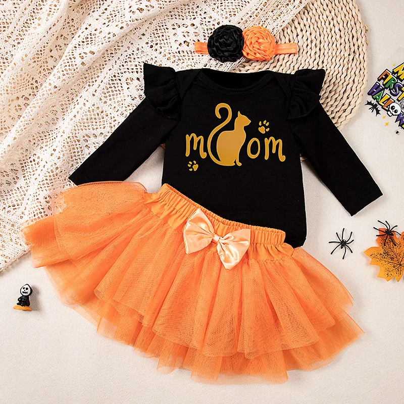 Conjunto de otoño para bebé niña: mono con lazo y diadema