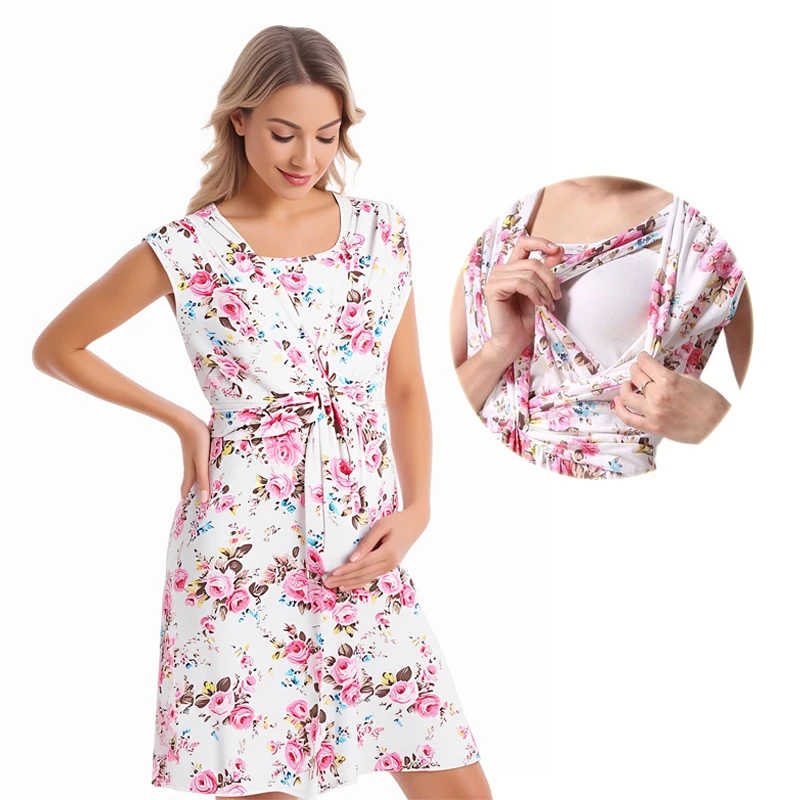 Vestido de lactancia floral sin mangas para amamantar en maternidad - imagen 5