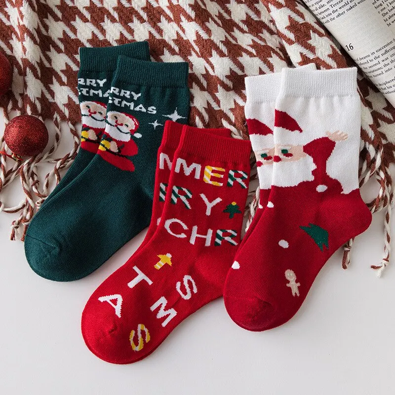 Calcetines navideños de algodón con Papá Noel para niños - imagen 3