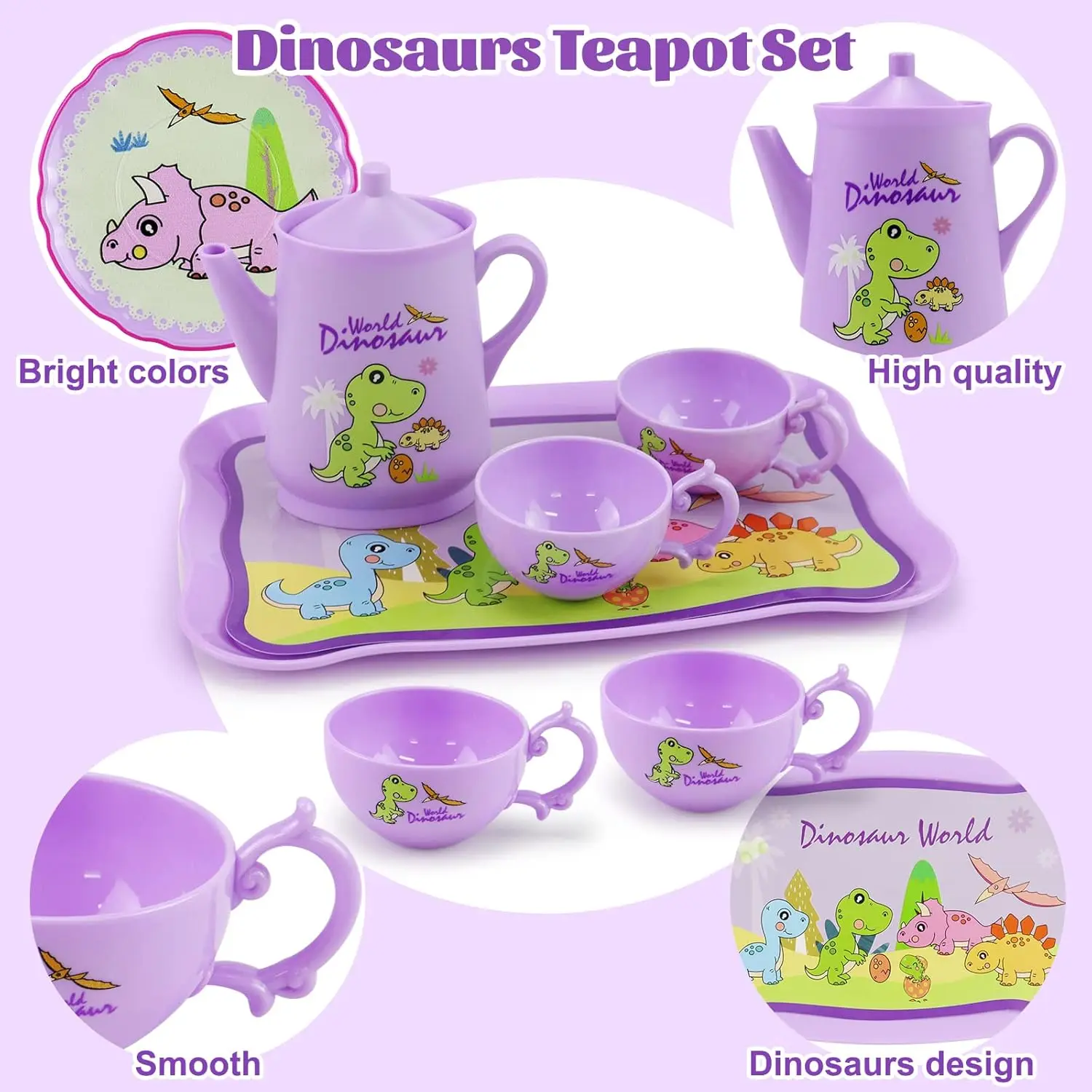 Juego de té dinosaurios para niñas, set tetera infantil - imagen 3