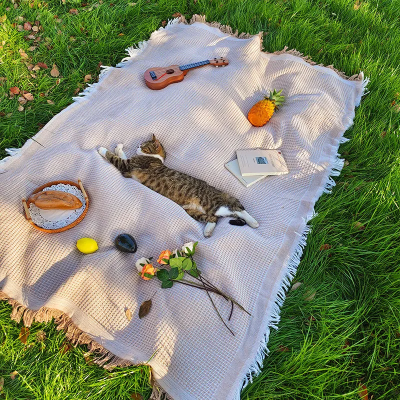 Mantel de picnic exterior en lino para camping y coche - imagen 4