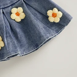 Conjunto de niña primavera con blusa manga larga y falda vaquera