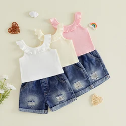 VISgogo Conjunto bebé sin mangas de pantalón corto vaquero liso
