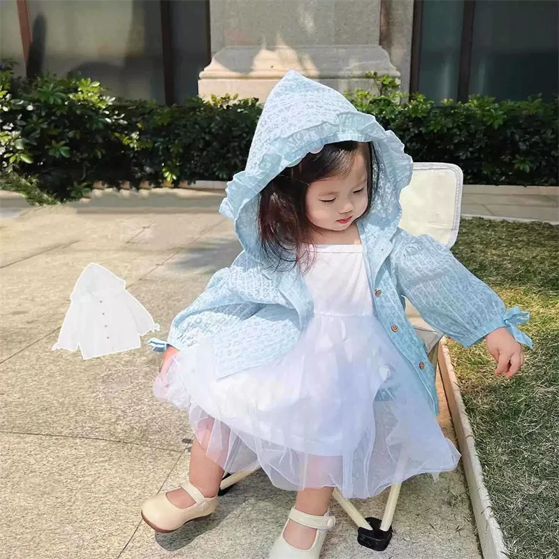 Abrigo ligero con capucha de encaje para bebé niña, protección solar - imagen 2