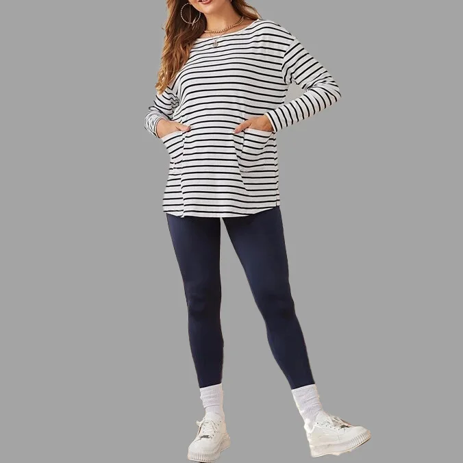 Camiseta de lactancia holgada rayas clásicas manga larga otoño - imagen 5