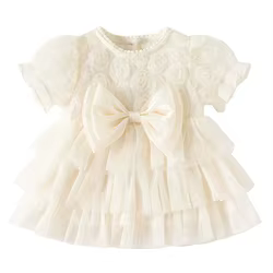 Vestido de verano manga corta para niña recién nacida con lazo