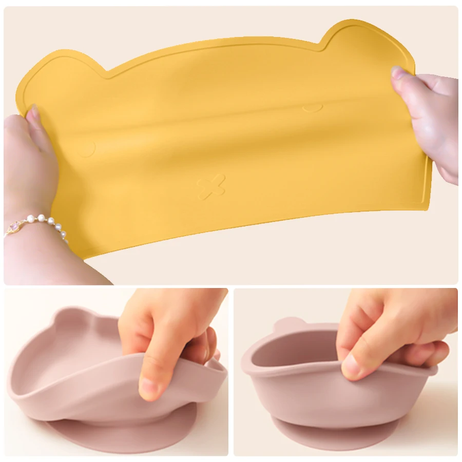 Set de silicona para bebé con plato, babero y vaso - imagen 3
