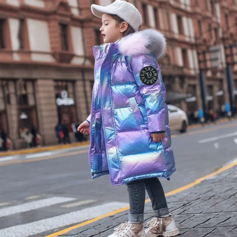 Parka de invierno para niñas impermeable con capucha y brillo