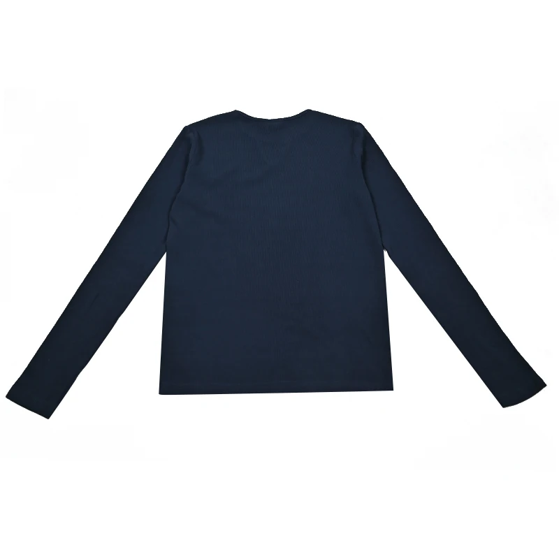 Camisa azul marino escolar niños manga larga – Cuello redondo con logo bordado - imagen 5