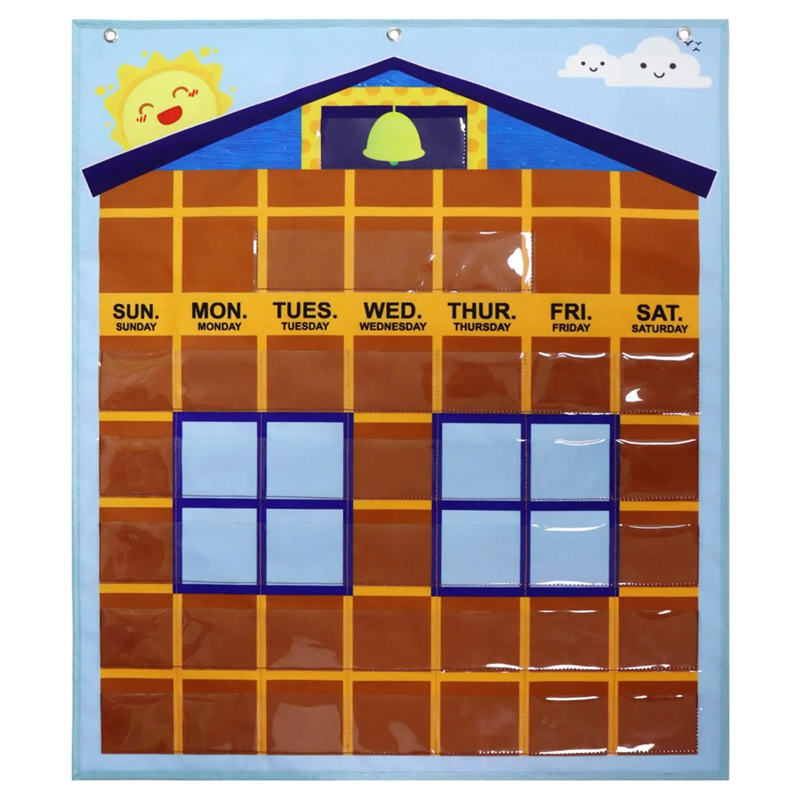 Calendario de pared infantil mensual con bolsa colgante didáctica