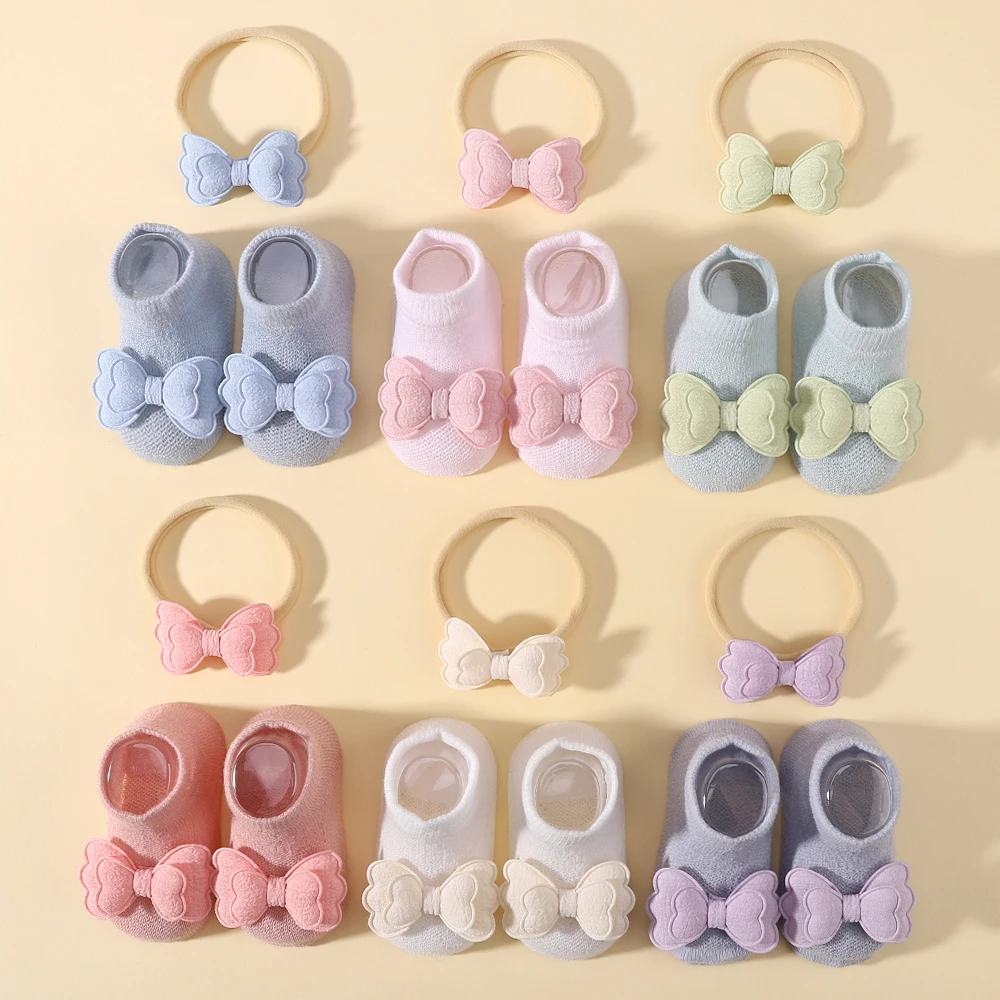 Calcetines con lazo para bebé y diadema floral - caramelo