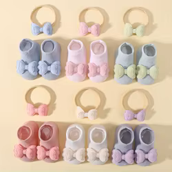 Calcetines con lazo para bebé y diadema floral - caramelo