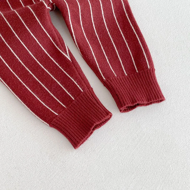 MILANCEL conjunto otoñal de punto rojo a rayas verticales - imagen 4