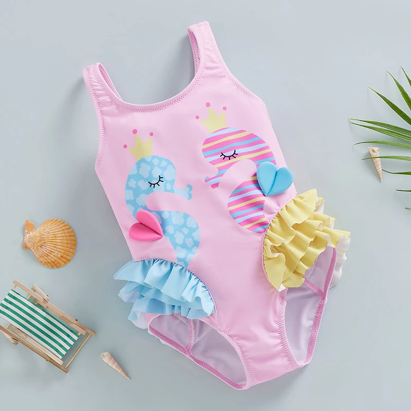Bañador sin mangas con caballito de mar para niña, espalda descubierta - imagen 4