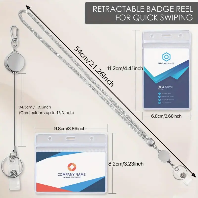 Cordón retráctil para llavero con cadena de cristal y strass