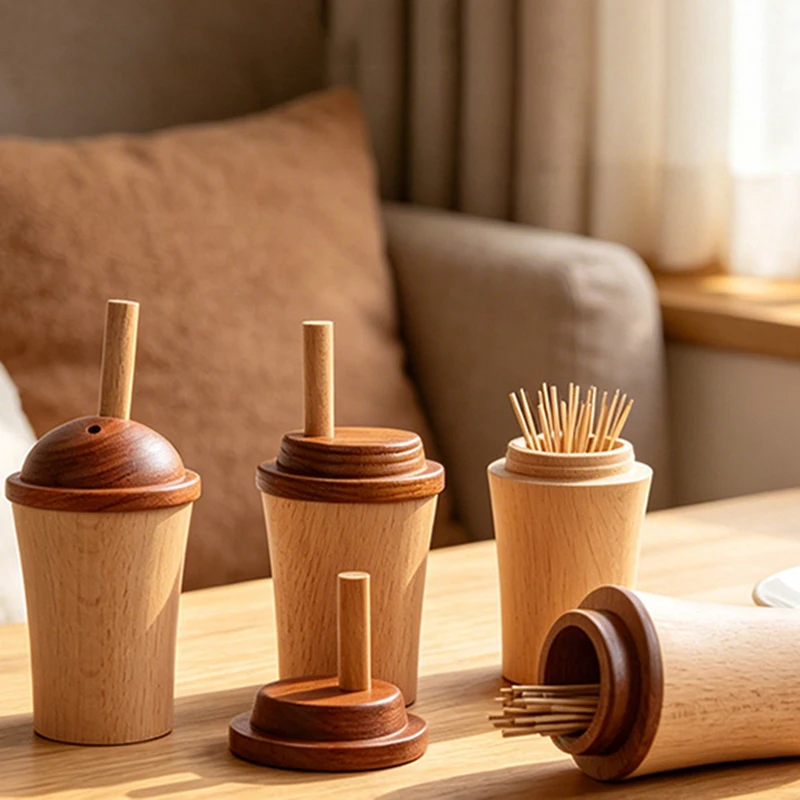 Soporte de palillos de madera con diseño de taza