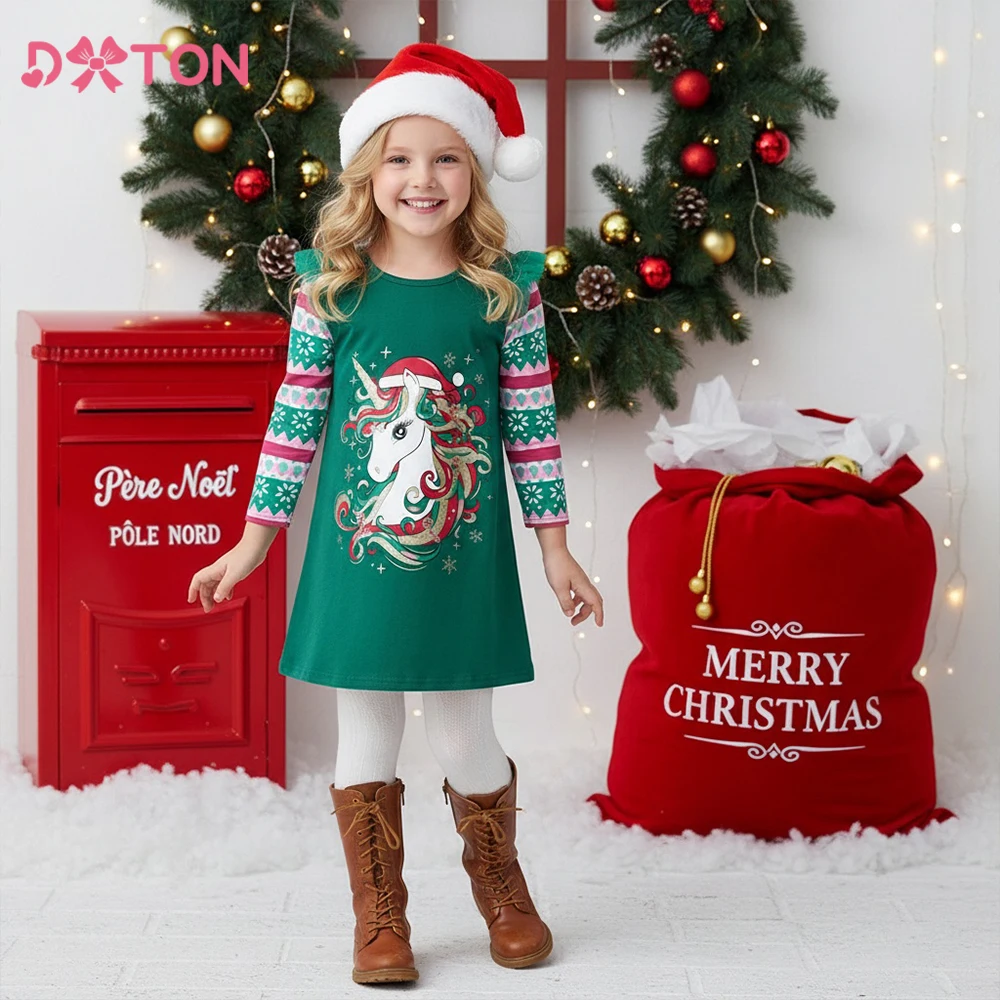 DXTON Vestido recto de algodón con estampado unicornio para niña - imagen 4