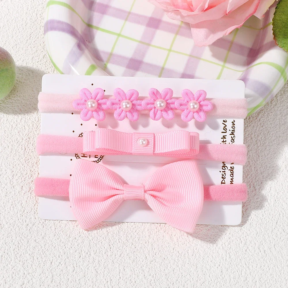 Diadema elástica para niñas con lazos y flores en tonos suaves - imagen 2