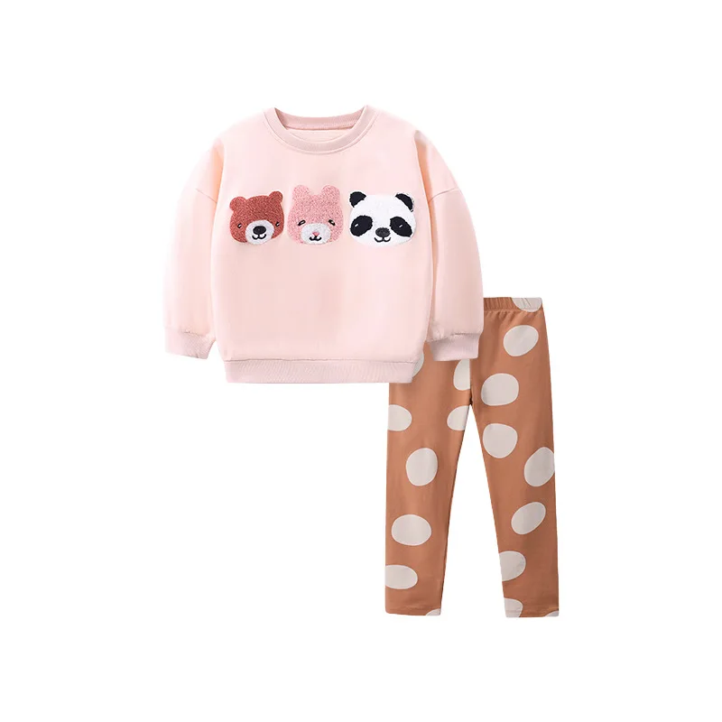 Conjunto de punto para niña con dibujos animados y pantalón estampado