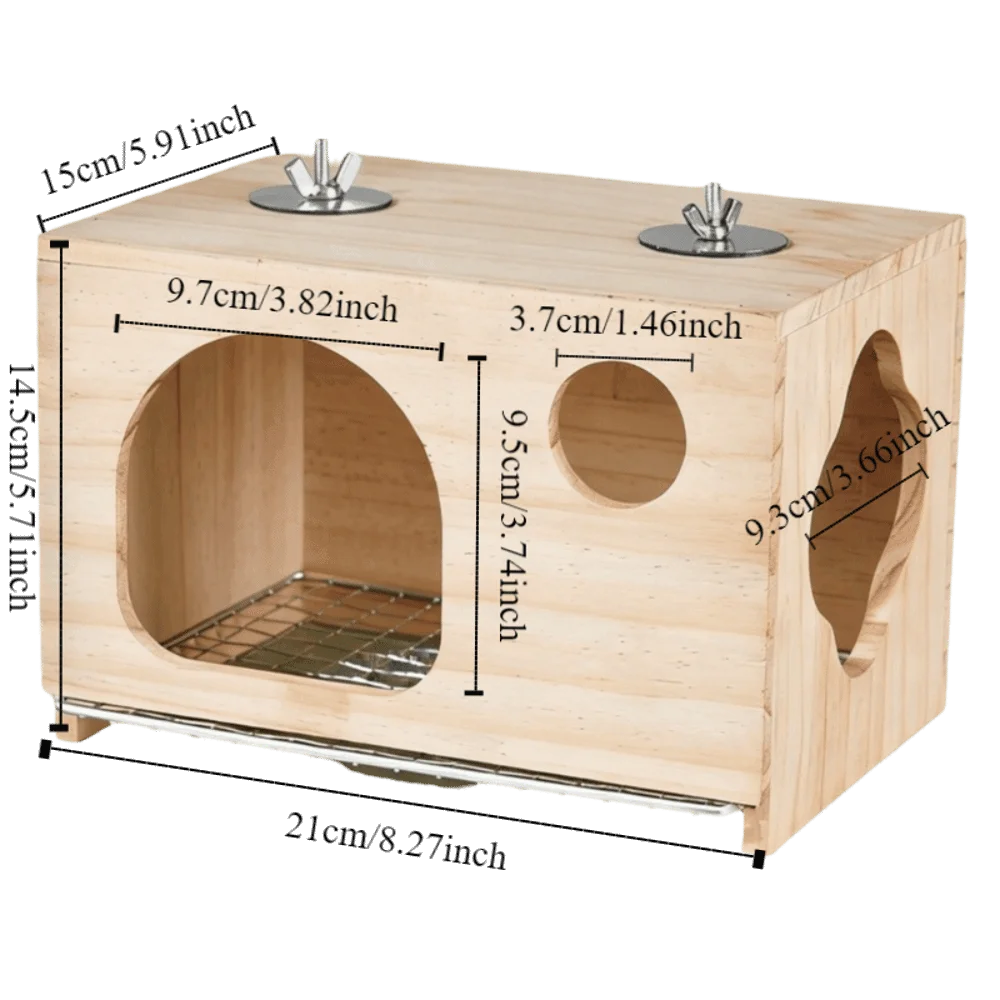 Caja de cría para loros en madera transpirable con fondo red y hamaca - imagen 5