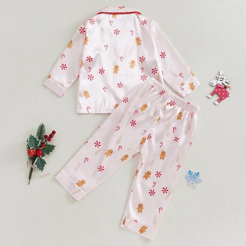 VISgogo Pijama infantil navideño con estampado de pan de jengibre - imagen 2