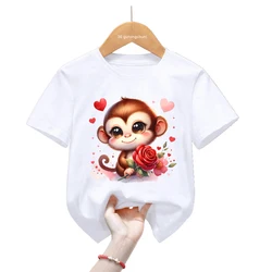 Camiseta infantil blanca con estampado de animales Kawaii para niños