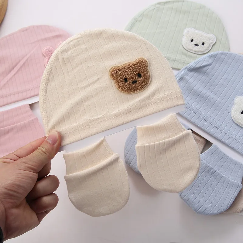 Gorro reversible de algodón orgánico para recién nacido, oso