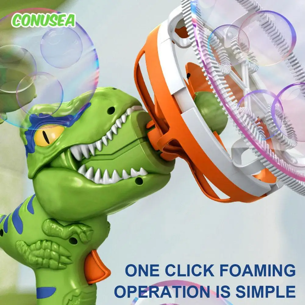 Pistola de burbujas eléctrica con dinosaurio para fiestas infantiles