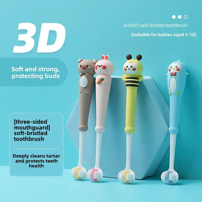 Cepillo de dientes infantil de tres caras con cerdas suaves para niños de 3 a 10 años - imagen 4