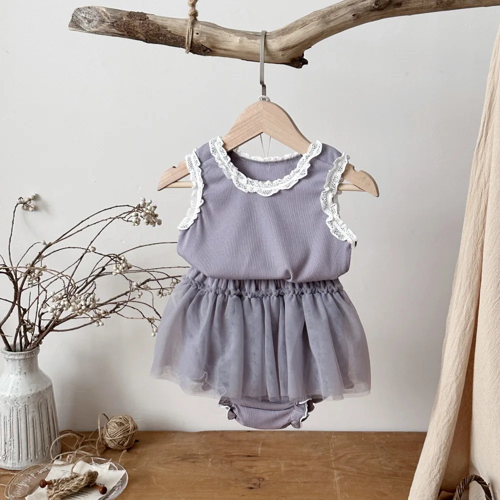 MILANCEL conjunto de verano para bebé con camiseta de encaje y bermudas - imagen 2