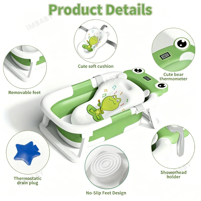 Bañera plegable para bebé con cojín y tapón de drenaje