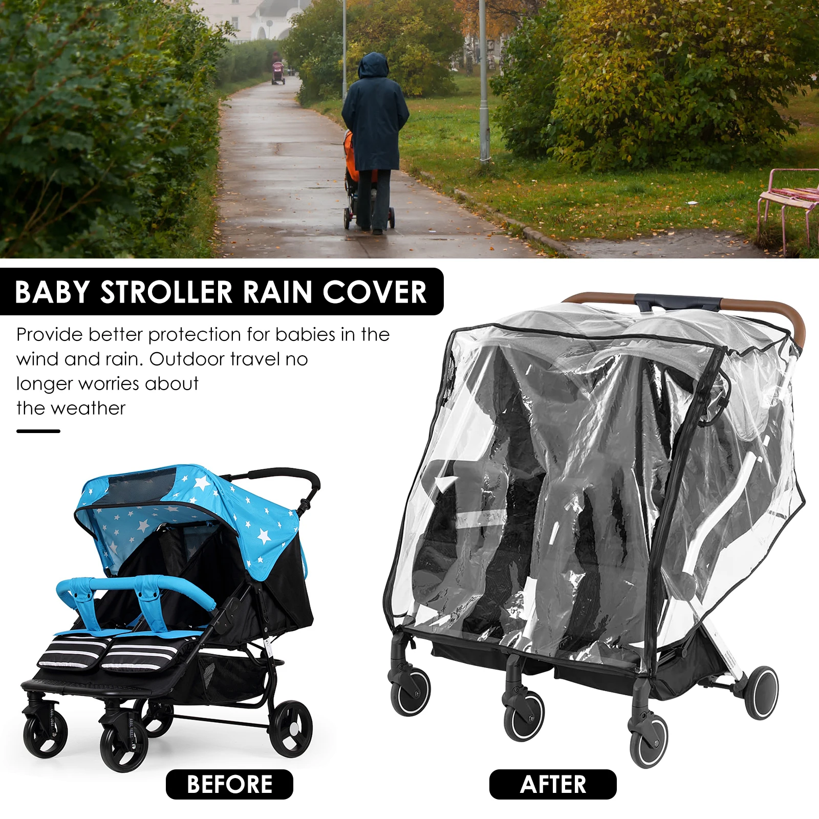 Funda impermeable universal transparente para carrito gemelar - imagen 5