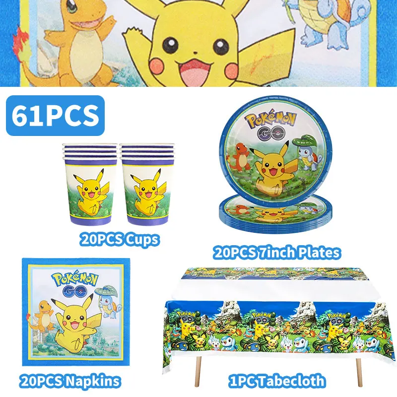 Decoración de cumpleaños Pokémon Pikachu para mesa festiva