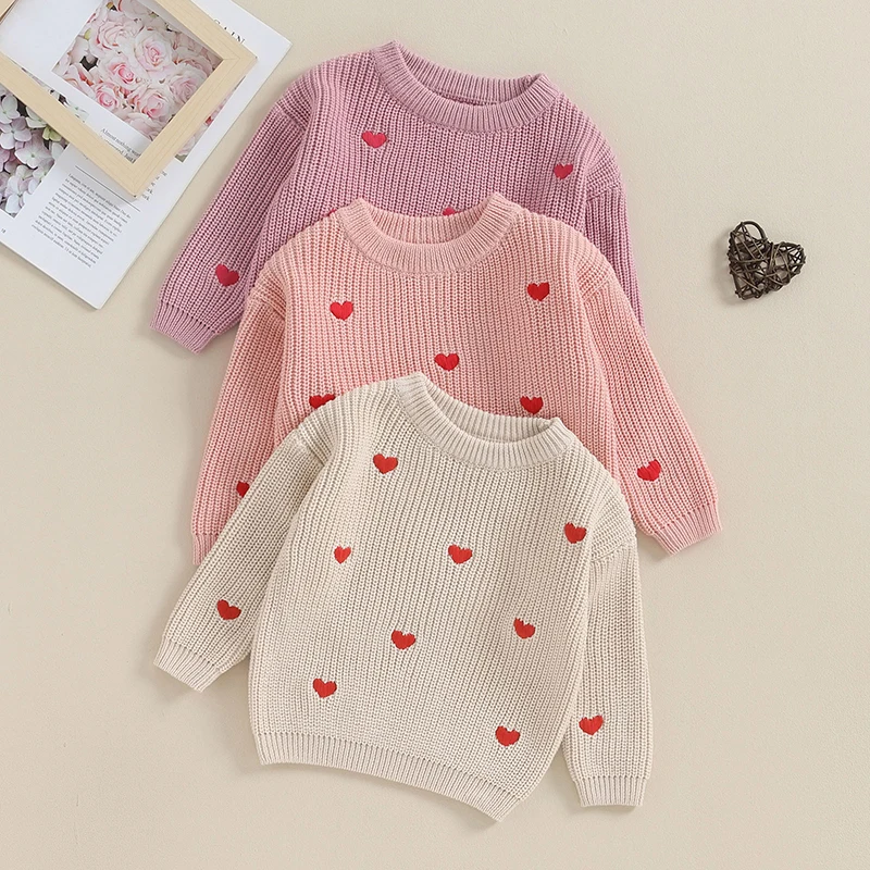 Jersey manga larga niña recién nacida punto suave bordado corazón