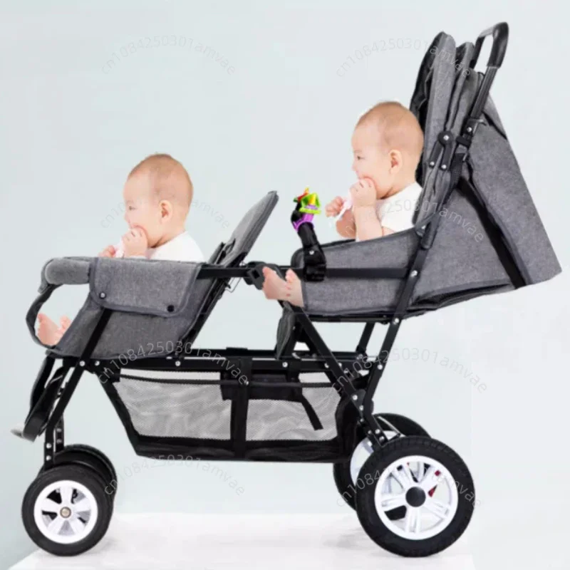 Cochecito gemelar ligero plegable con respaldo ajustable