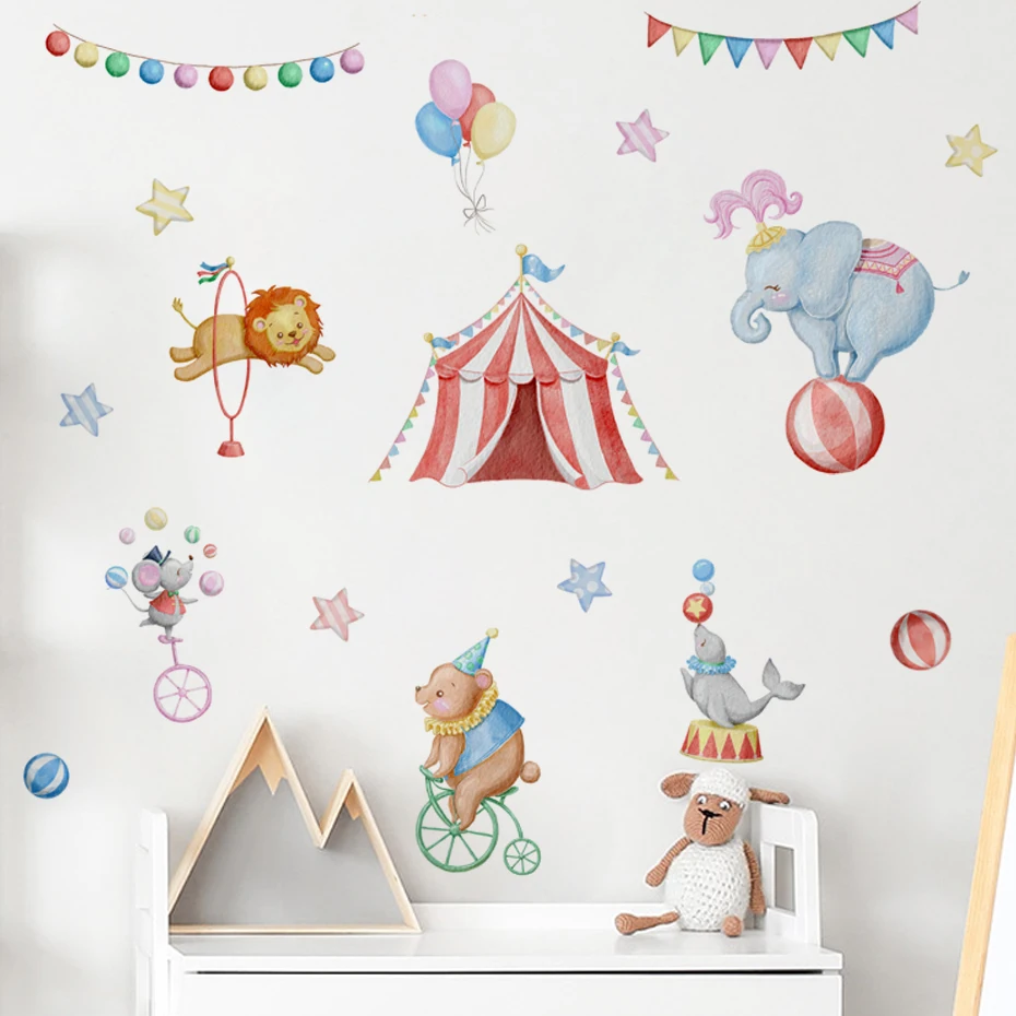 Pegatinas pared infantiles animales de circo estilo acuarela - imagen 3
