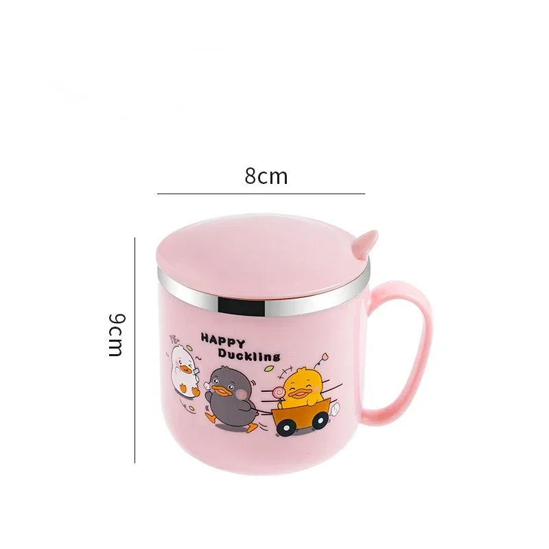 Taza de agua infantil con conejo animado y pajita de acero inoxidable