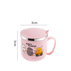 Taza de agua infantil con conejo animado y pajita de acero inoxidable