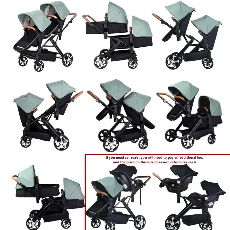 Carrito gemelar para bebés con asientos reclinables